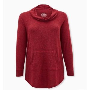 NEW Torrid 4 Super Soft Plush Dark Red Cowl Neck Tunic